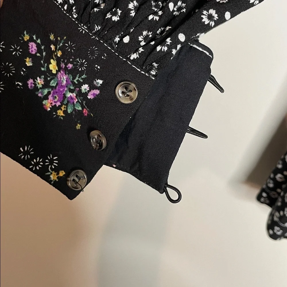 Free People | Women’s Wonderland Black Floral Long Sleeve Dress Size Small - Picture 4 of 8